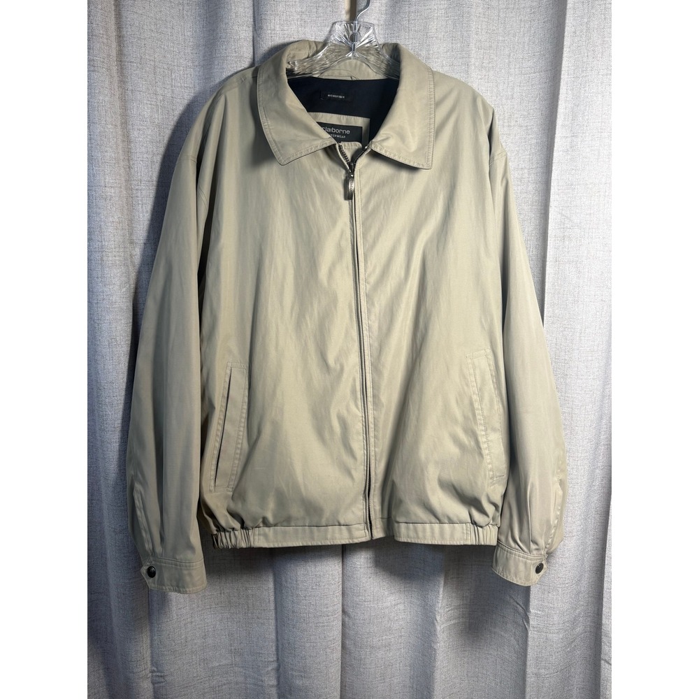 Claiborne Mens XXL Tan Khaki Microfiber Full Zip Harrington Windbreaker Jacket